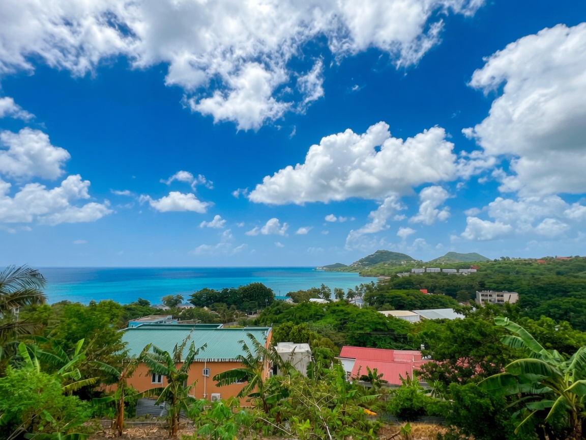 Balcony view of the Caribbean Sea and lush tropical surroundings